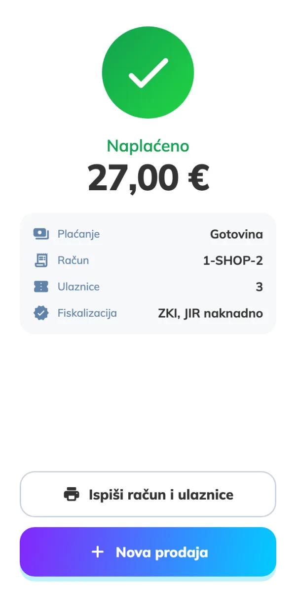 Naplaćeno: račun, ulaznice i stanje fiskalizacije