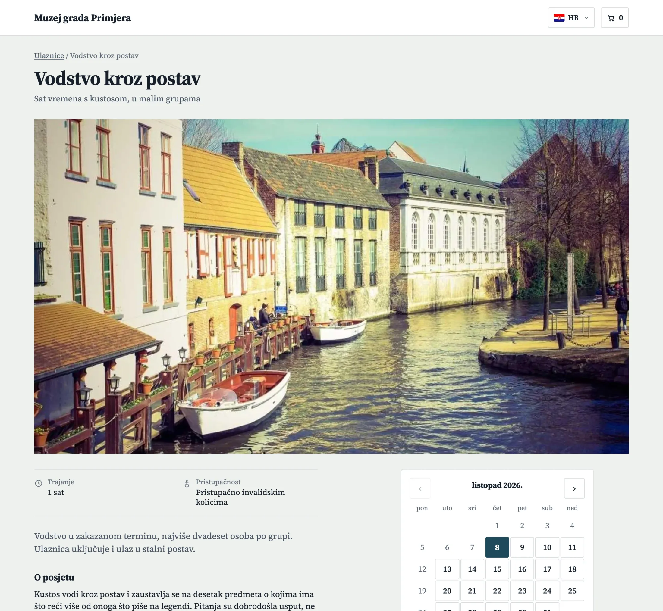Stranica događanja u webshopu: fotografija, opis, kalendar termina